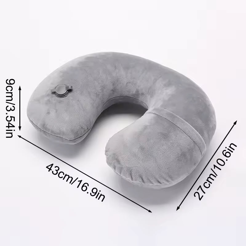 1PC U-shaped Travel Pillow Portable Inflatable Neck Cervical Spine Support Short Plush Cushion Office Sleep Essentials