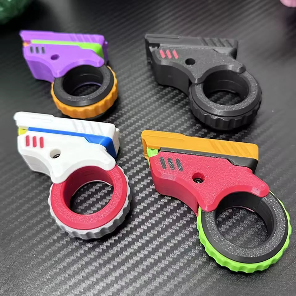 3D Printed Metal Hand Spinner Effective Stress Reduction Gun Shape Fidget Ring Adult Fidget Toys for Anxiety and ADHD Sufferers