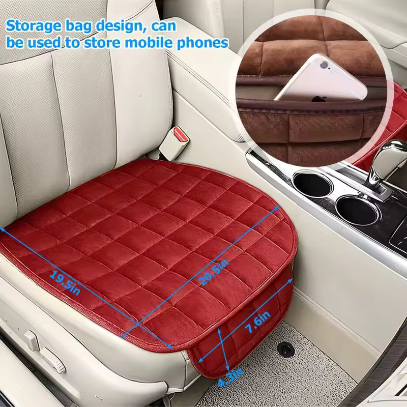 Black Car Seat Cushion,Seat Pad with Non-Slip Rubber Bottom & Storage Pouch,Universal for Vehicle Truck Van SUV Office Chair