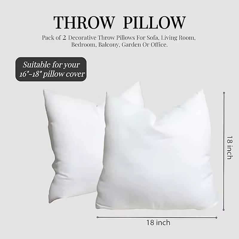 2 Decorative Pillows - 18“ x 18” Mattress Sofa Pillows - Everyday Home Pillow Inserts, Gifts for Family
