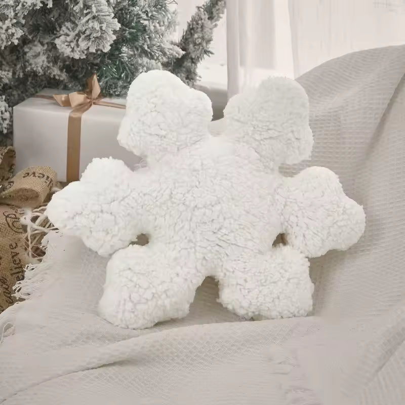 3D Snowflake Decorative Cushion Winter White Snowflake Shape Pillow Christmas Home Holiday Decoration Sofa Cojines for Bedroom